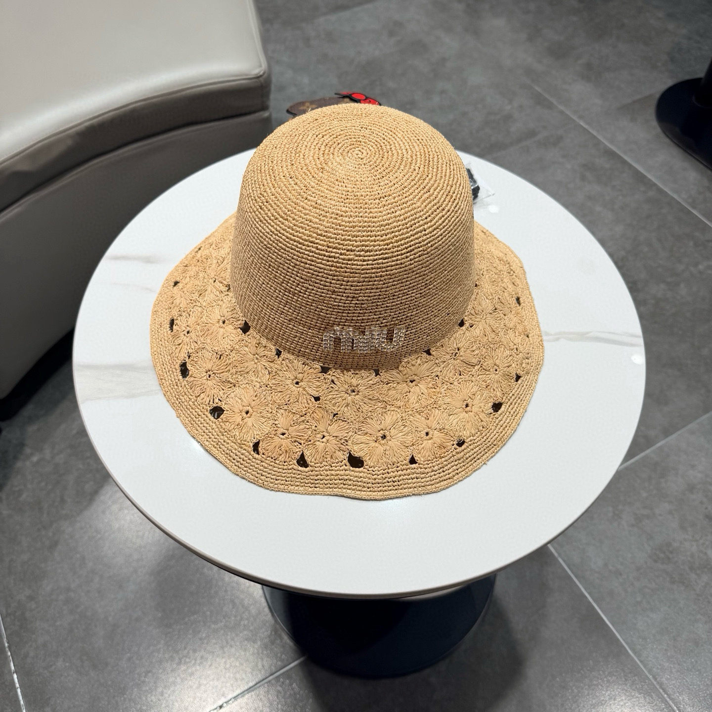 缪缪muumiu手工钩针拉菲草可折叠镂空花朵遮阳帽女夏季大帽檐防晒沙滩帽草帽