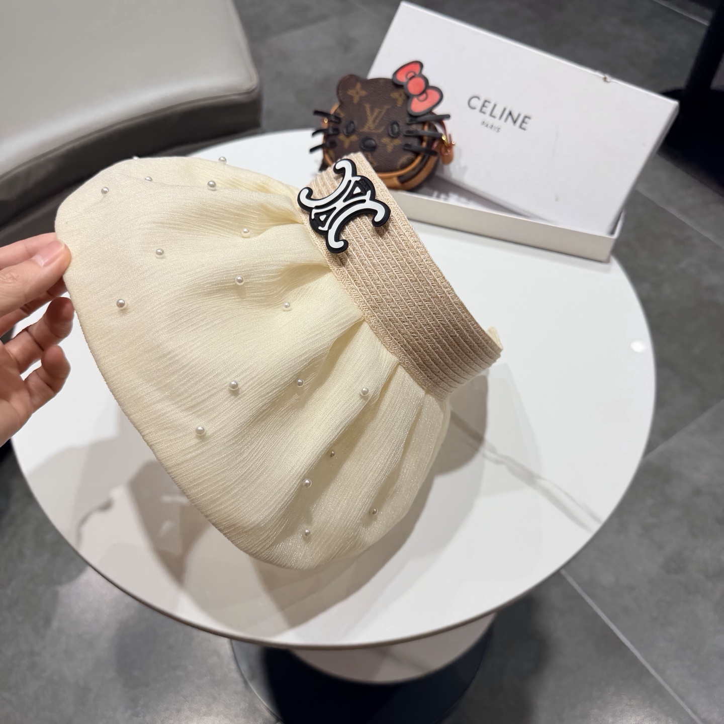 赛琳celine甜美珍珠空顶防晒帽女夏天大檐遮阳贝壳帽海边度假防紫外线渔夫帽