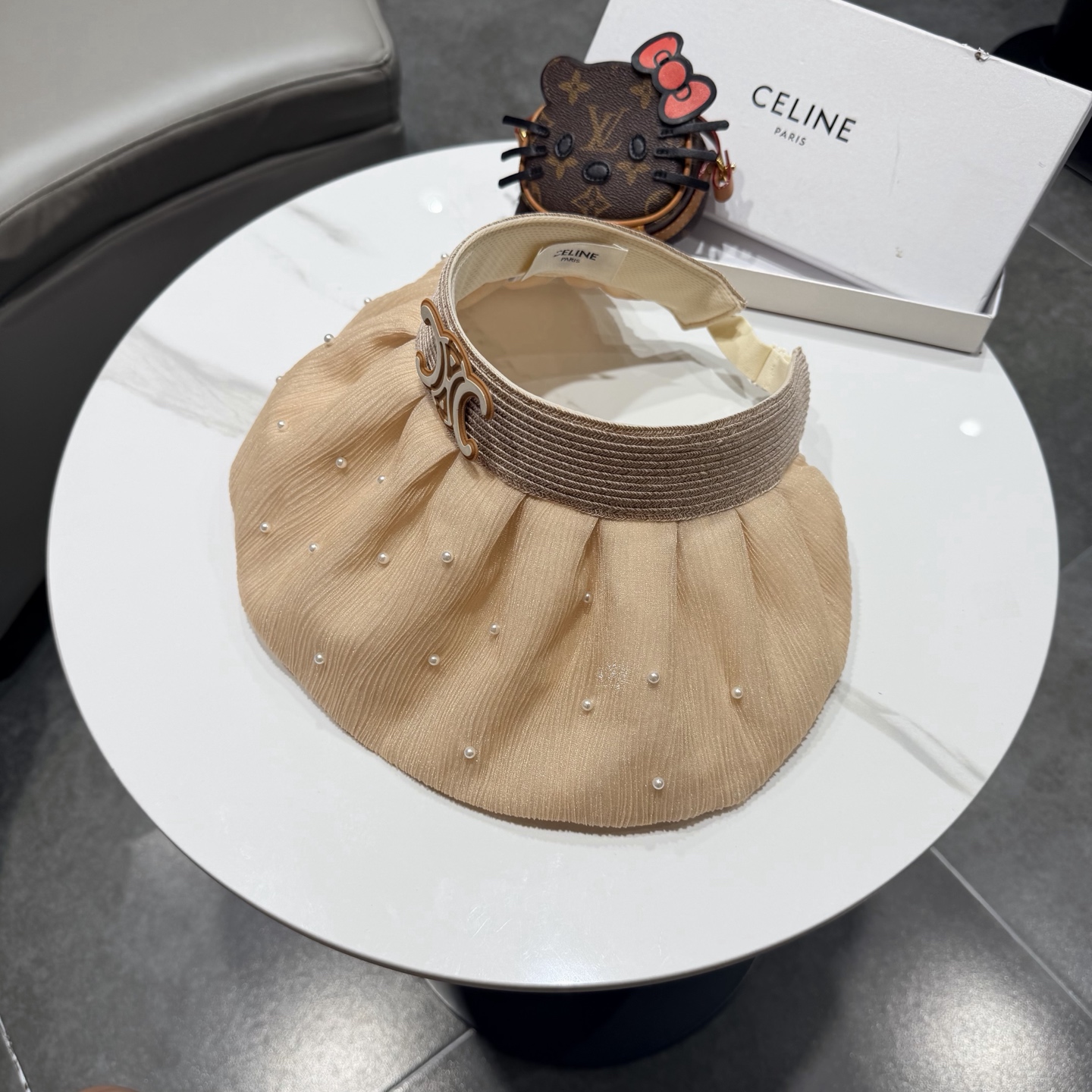 赛琳celine甜美珍珠空顶防晒帽女夏天大檐遮阳贝壳帽海边度假防紫外线渔夫帽