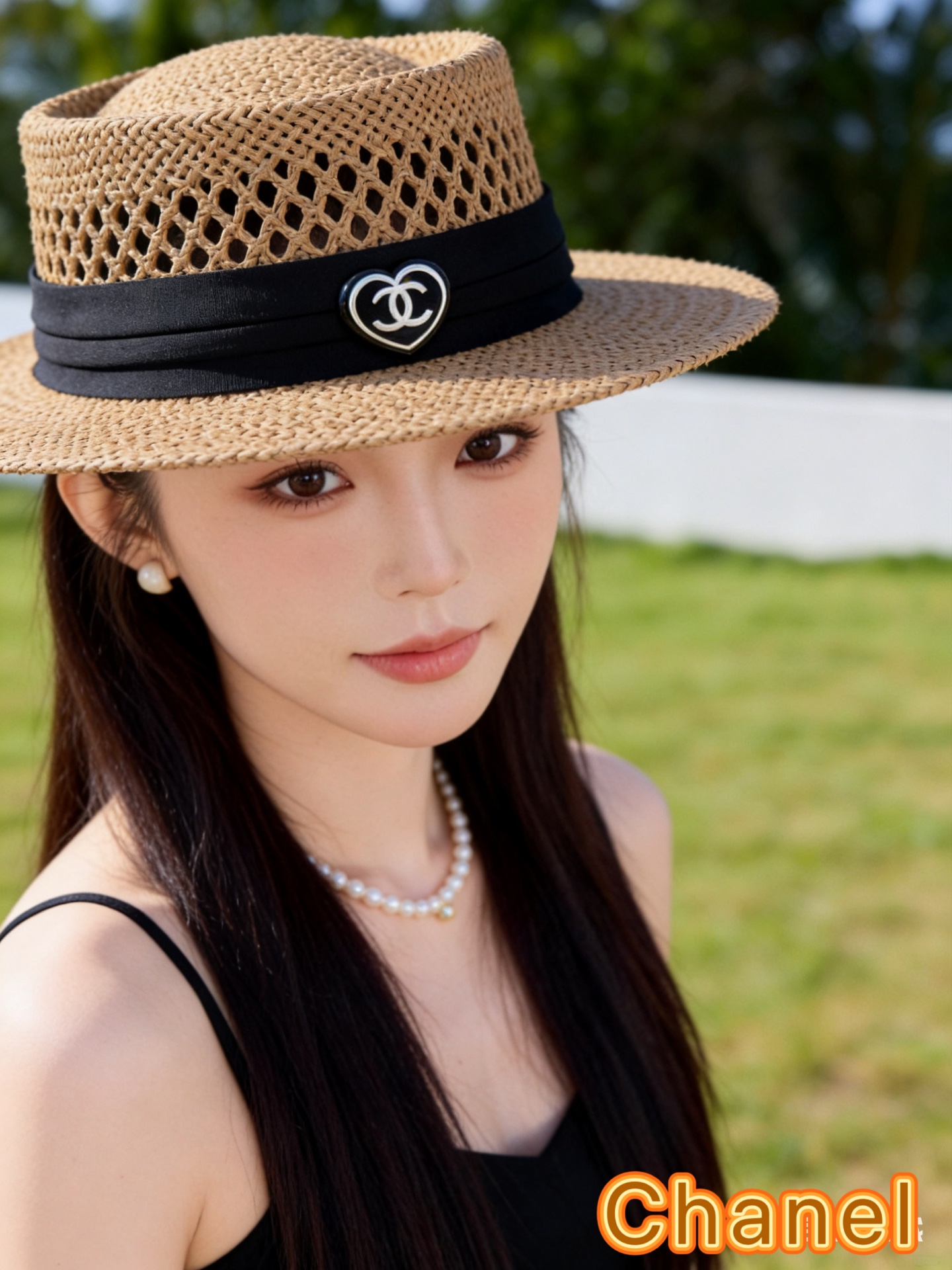 Chanel香奈儿法式草编平顶帽子女春夏镂空遮阳帽度假防晒草帽英伦风优雅小礼帽