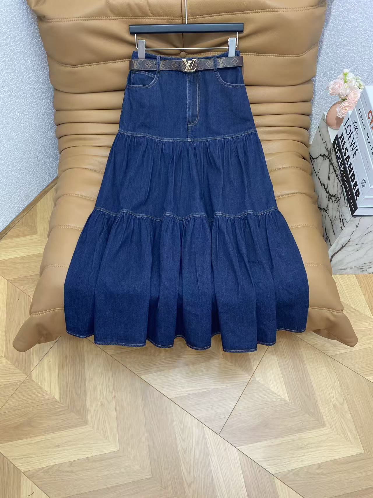 루이비통 데님 미디 스커트 상세 이미지 3