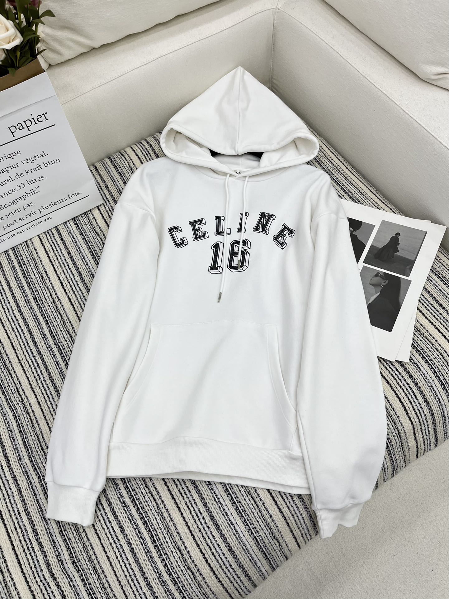 4/爆款现货原单品质Celin*2024新品带帽卫衣定制YB原生全棉材质亲肤透气质感十足宽松慵懒卫衣裁剪