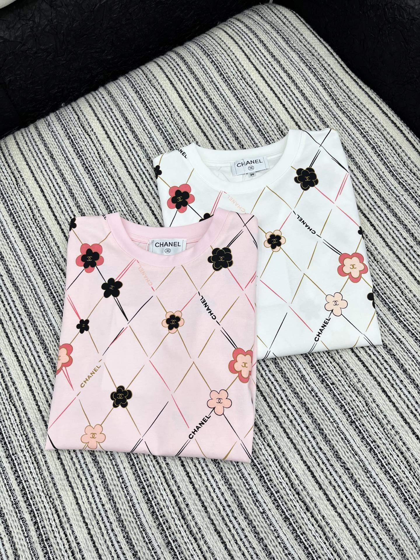 2025 New Chane*25 T-Shirts: Original, Quality, Classic Design, Pink & White - 图片 5