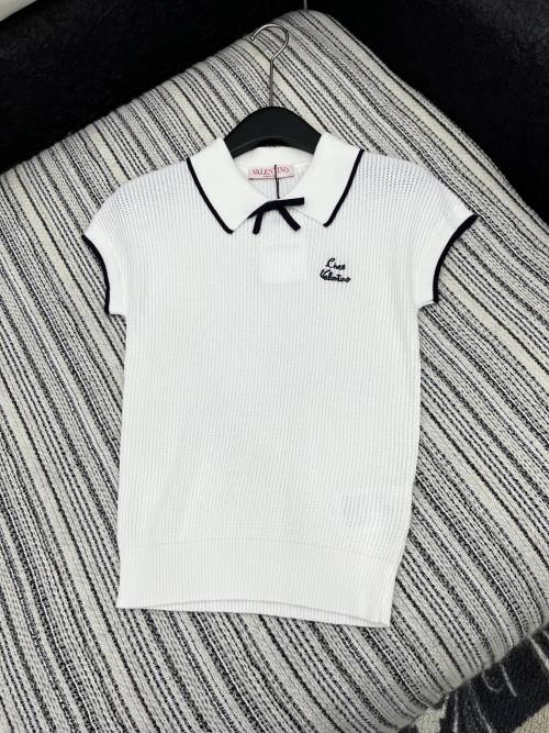 Valentino Women's White Knit Polo Shirt with Bow Detail and Embroidered Logo 1 Valentino Women's White Knit Polo Shirt with Bow Detail and Embroidered Logo