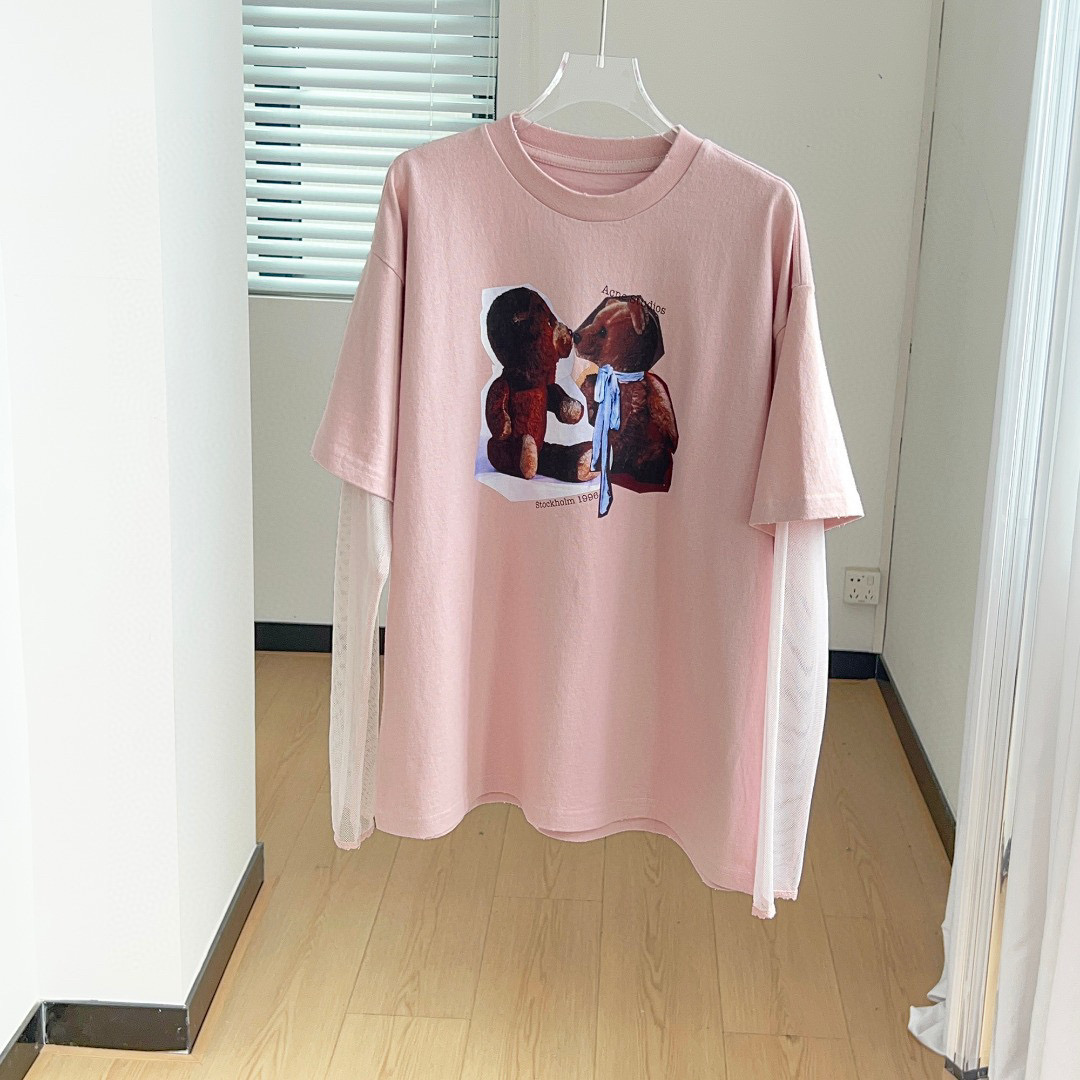 2025 New ACNE STUDIO Bear T-Shirt Set in Pink, Sizes S-L - 图片 1
