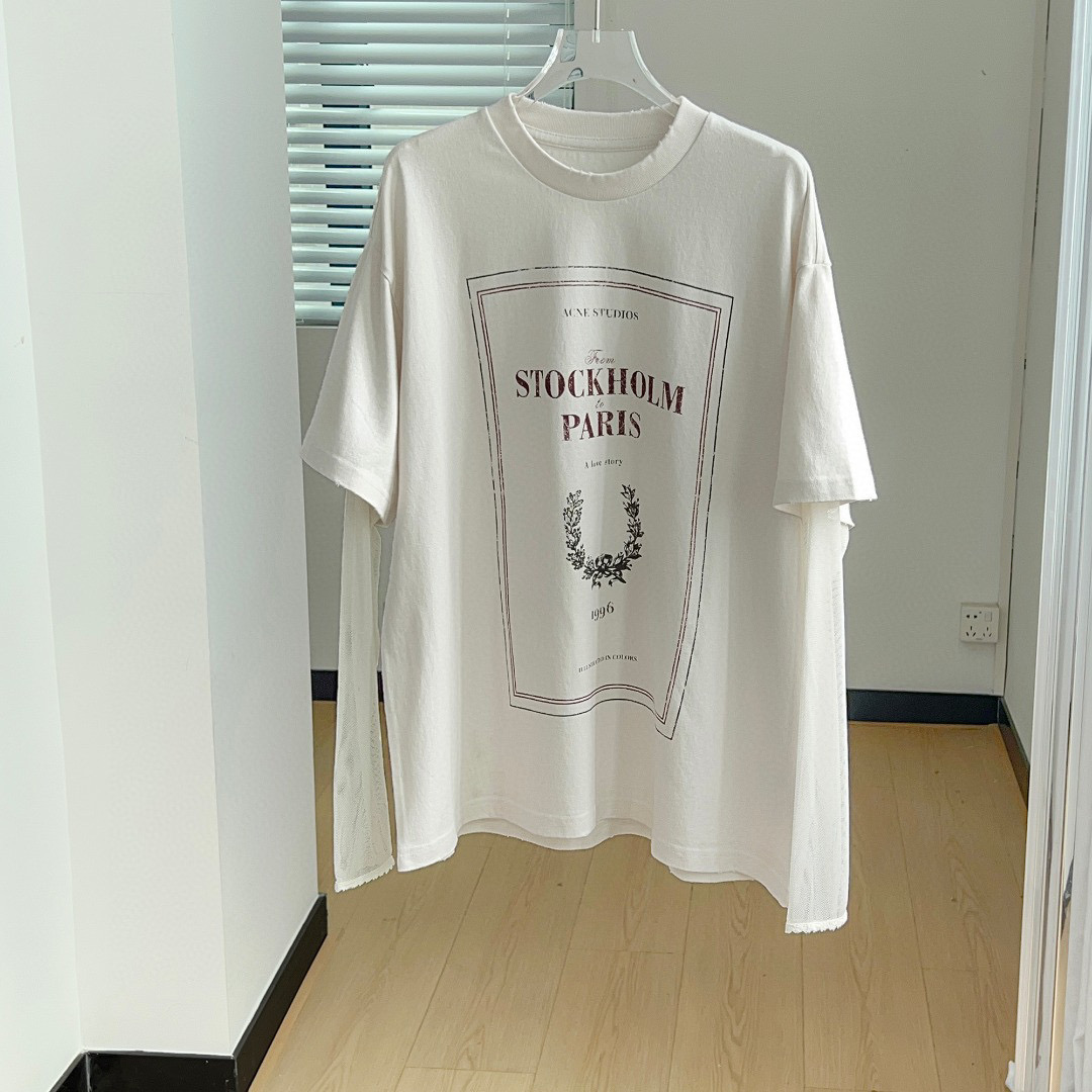 2025 New ACNE STUDIO Letter-Print T-shirts in White, Sizes S-L - 图片 1