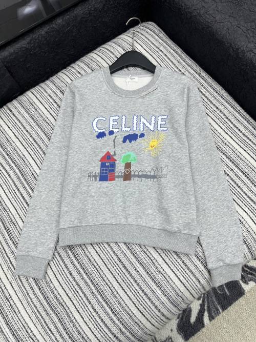 Celine Women's Grey Classic Round Neck Distressed Sweatshirt Loose Fit 1 Celine Women's Grey Classic Round Neck Distressed Sweatshirt Loose Fit