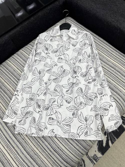 MaxMara Inspired Bow Print Long Sleeve Shirt, Fashionable and Comfortable 1 MaxMara Inspired Bow Print Long Sleeve Shirt, Fashionable and Comfortable
