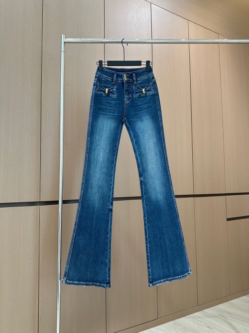 Flare Leg Jeans with High Waist and Unique YSL Logo Decoration 1 Flare Leg Jeans with High Waist and Unique YSL Logo Decoration