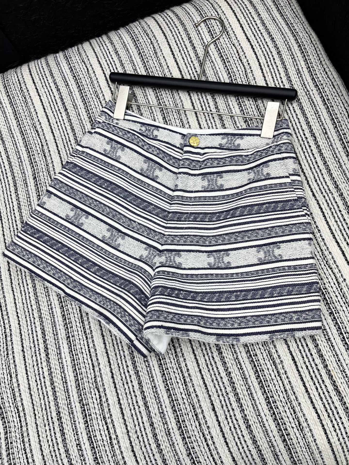 Shorts Celine de Tiro Alto con Logotipo Jacquard a Rayas para Mujer