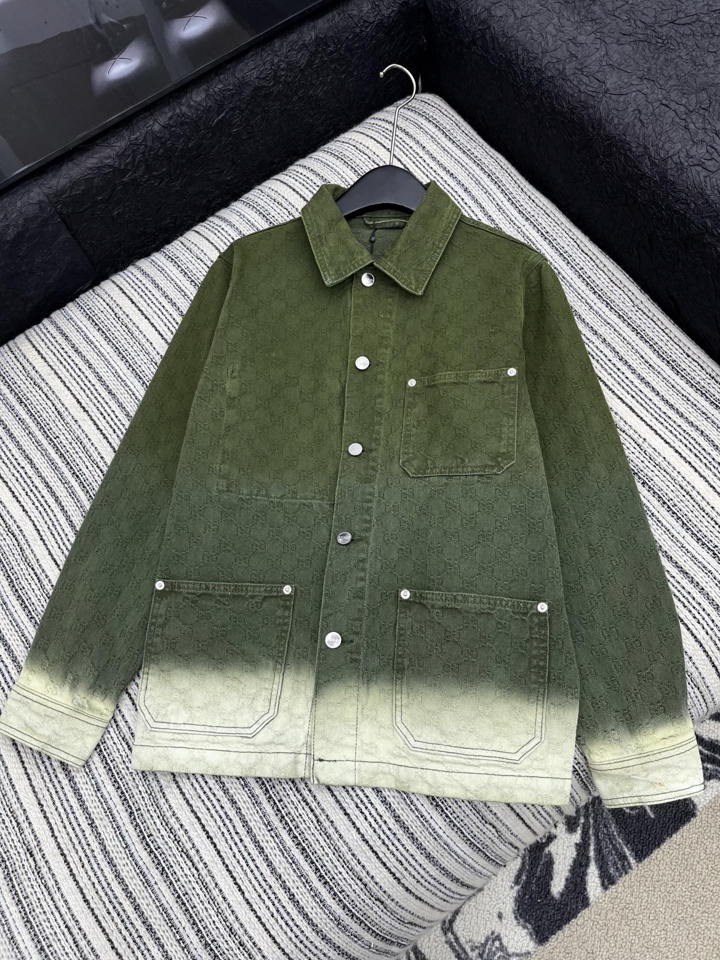 Gucci 2025 Jacquard Gradient Denim Jacket, Cotton Twill, Unisex Style