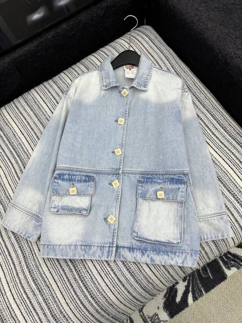 Chanel Denim Jacket Women's Classic Lapel Double Pocket Light Blue 1 Chanel Denim Jacket Women's Classic Lapel Double Pocket Light Blue
