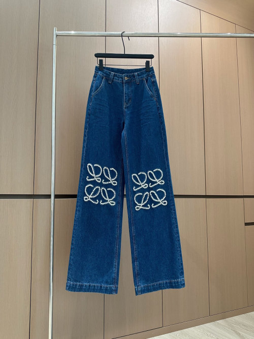 Loewe Pearl-Embellished Wide-Leg Jeans YB Twill Cotton Denim Blue 3 Loewe Pearl-Embellished Wide-Leg Jeans YB Twill Cotton Denim Blue