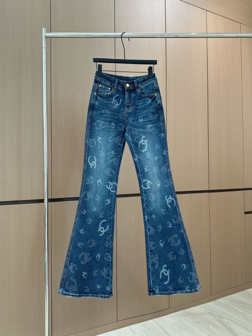 Chanel Inspired Women's Flare Leg Jeans High Waist Vintage Denim Pants 1 Chanel Inspired Women's Flare Leg Jeans High Waist Vintage Denim Pants