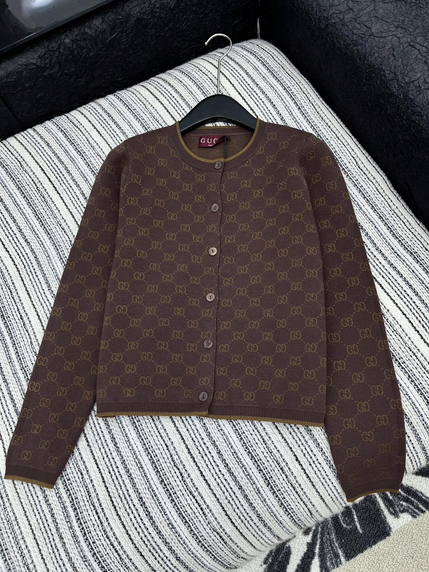 Gucci Jacquard Knit Cardigan - Classic Solid Color, Round Neck, Regular Fit