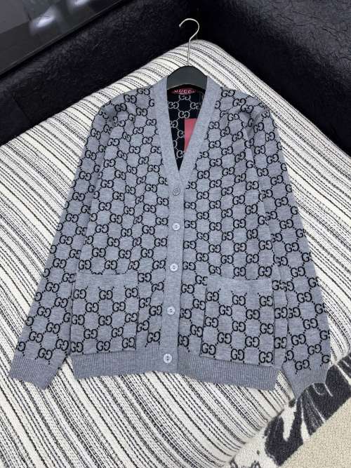 Gucci Limited Edition Reversible Knit Cardigan in Gray with GG Jacquard 1 Gucci Limited Edition Reversible Knit Cardigan in Gray with GG Jacquard