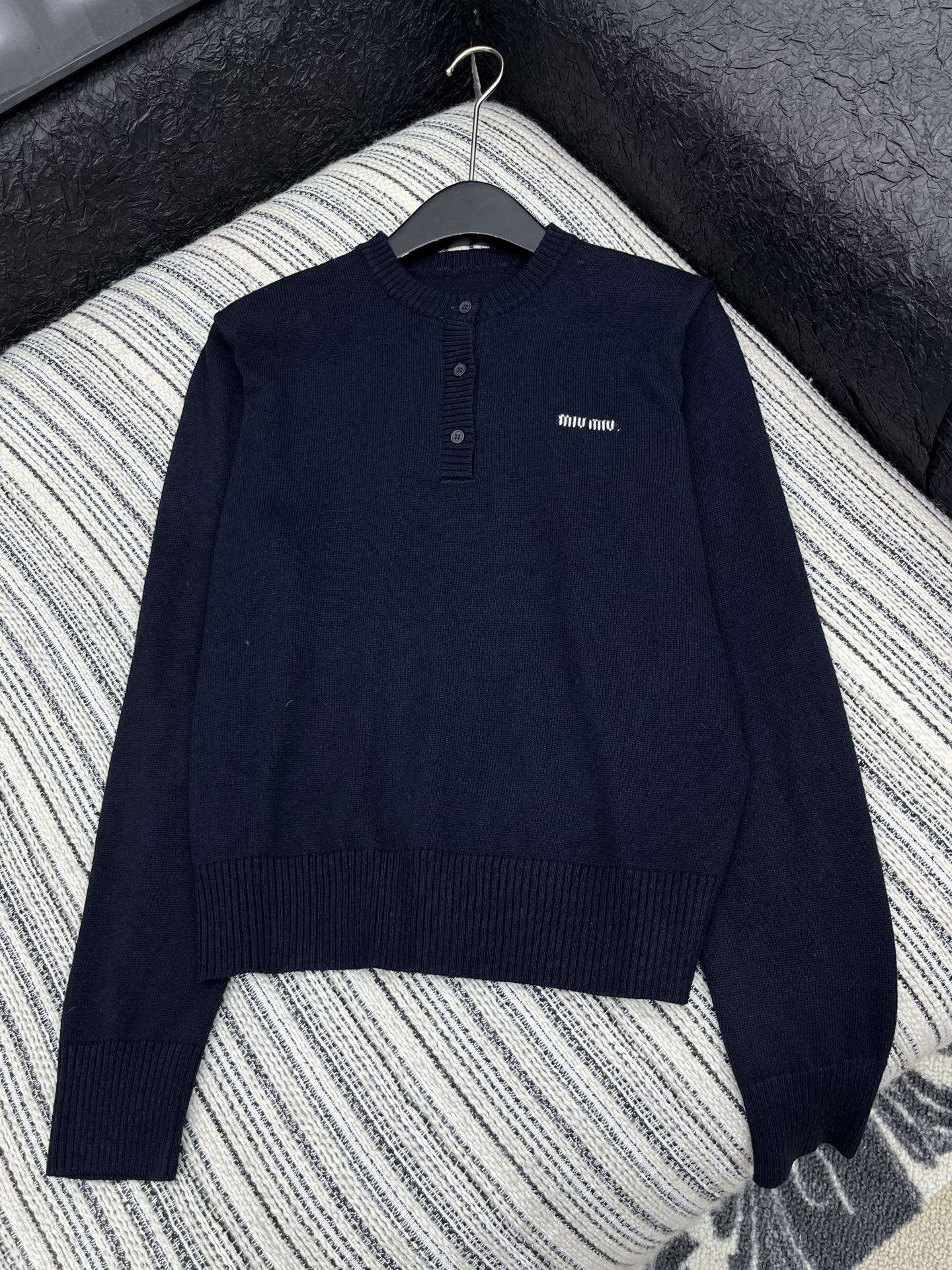 Miu Miu Women’s Wool Button-Down Cardigan – Slim Fit, Blue/Gray