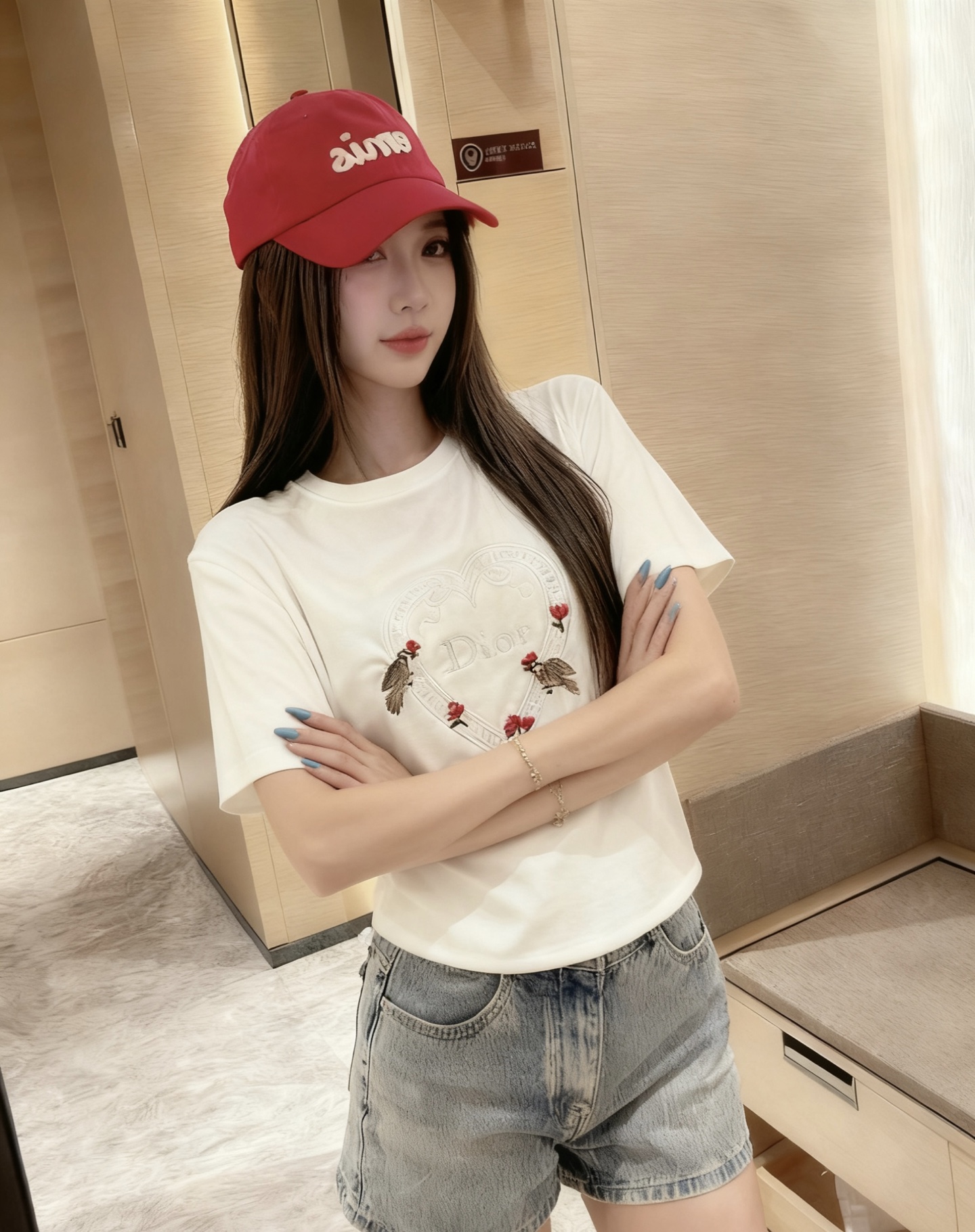디올 여성 자수 프린트 반팔 티셔츠 레플리카 45746 Dior Women T Shirt