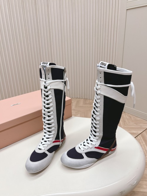 Miu Miu Women's Boxing-Inspired High Top Boots in Black and White 1 Miu Miu Women's Boxing-Inspired High Top Boots in Black and White