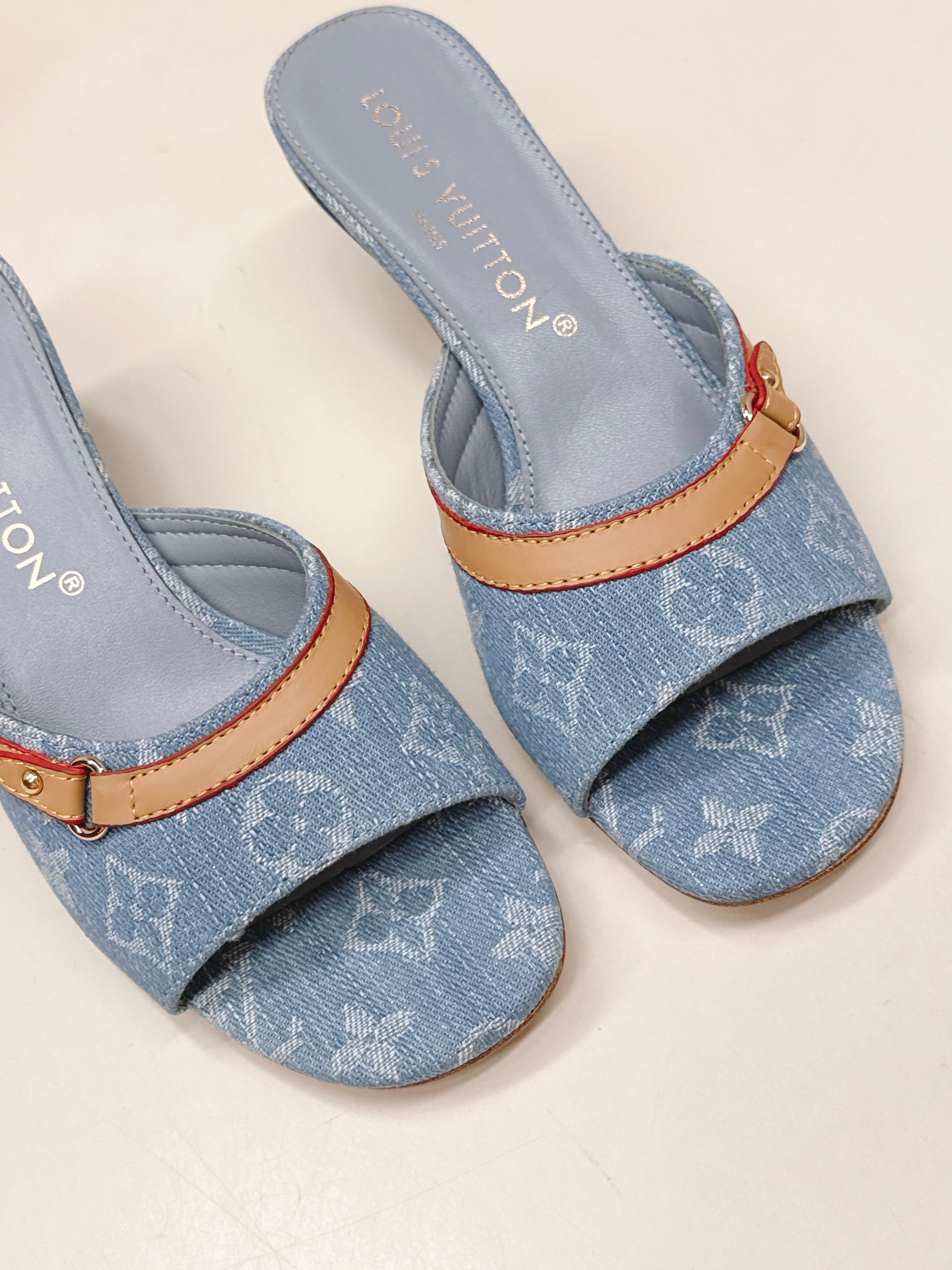 Louis Vuitton 牛仔布5 5cm LV驴牌 2026系列 春夏新款高跟凉拖鞋 楦型百搭瘦脚yyds