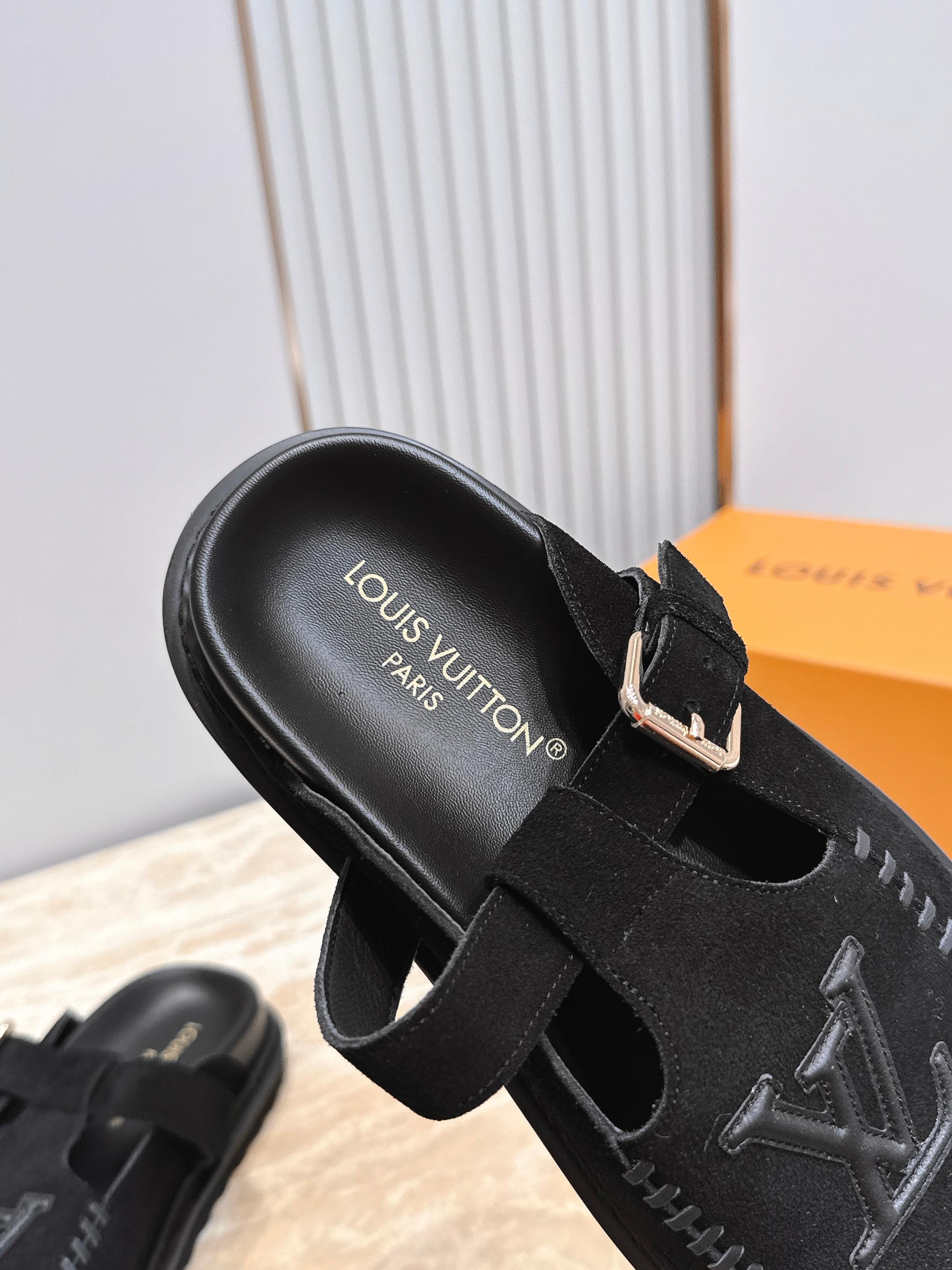 Louis vuitto*驴牌 Lv 新品厚底包头勃肯拖鞋  懒人鞋的终极形态找到了！LV这双穆勒包头拖