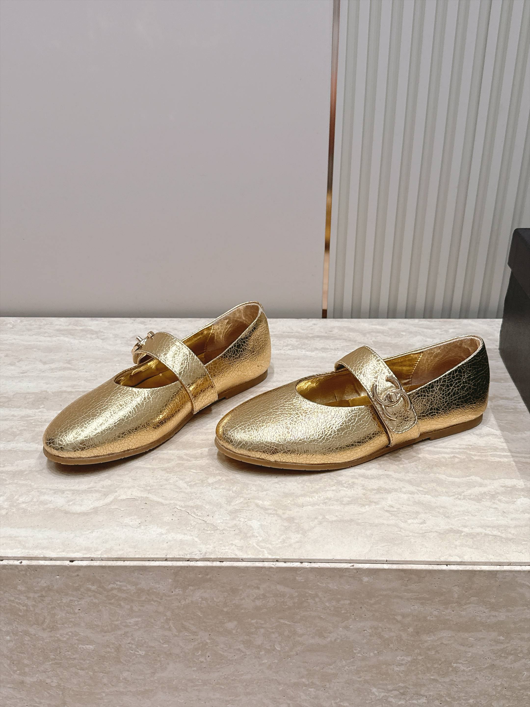 Chanel Gold Strap Loafers
