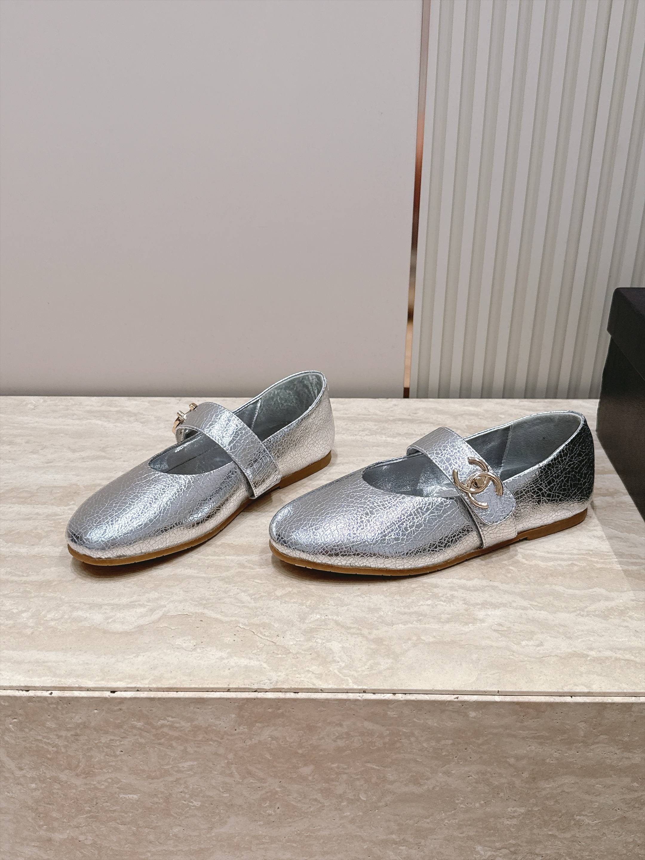 Chanel Silver Strap Loafers