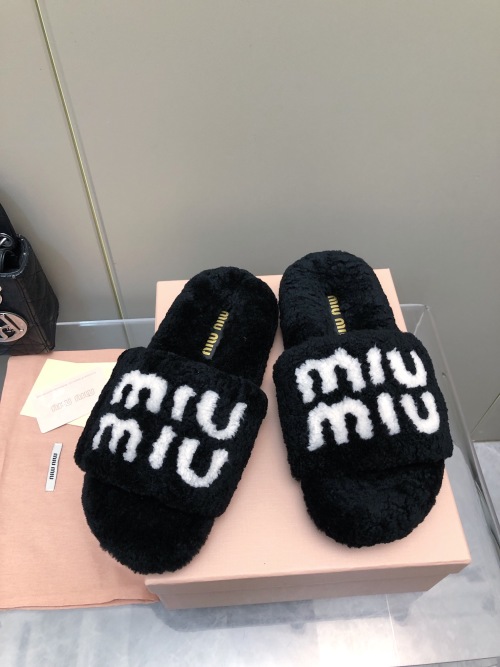 Miu Miu Women's Shearling Slide Sandals with Logo - Warm & Comfortable 1 Miu Miu Women's Shearling Slide Sandals with Logo - Warm & Comfortable
