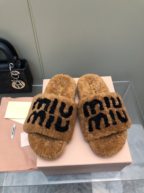 Miu Miu Shearling Slippers with Logo | Comfortable and Stylish 1 Miu Miu Shearling Slippers with Logo | Comfortable and Stylish