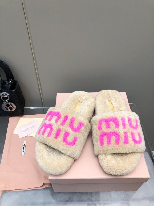 Miu Miu Shearling Slides with Logo, Warm & Comfort, Sizes 35-41 1 Miu Miu Shearling Slides with Logo, Warm & Comfort, Sizes 35-41