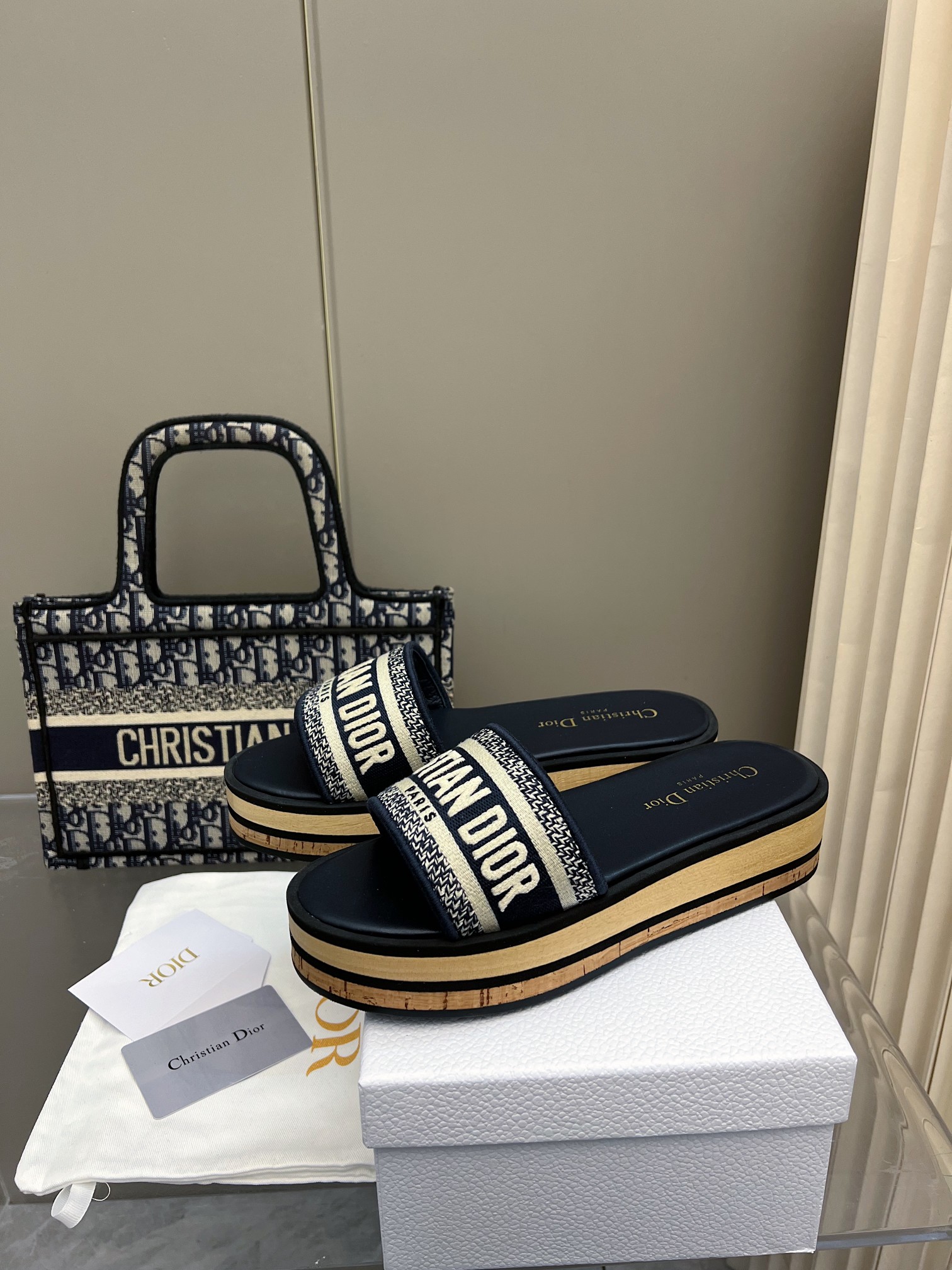 Dior Women's Dway Slide Sandal in Blue Dior Oblique Embroidery, Wood Platform 6 a1740353690973 1854
