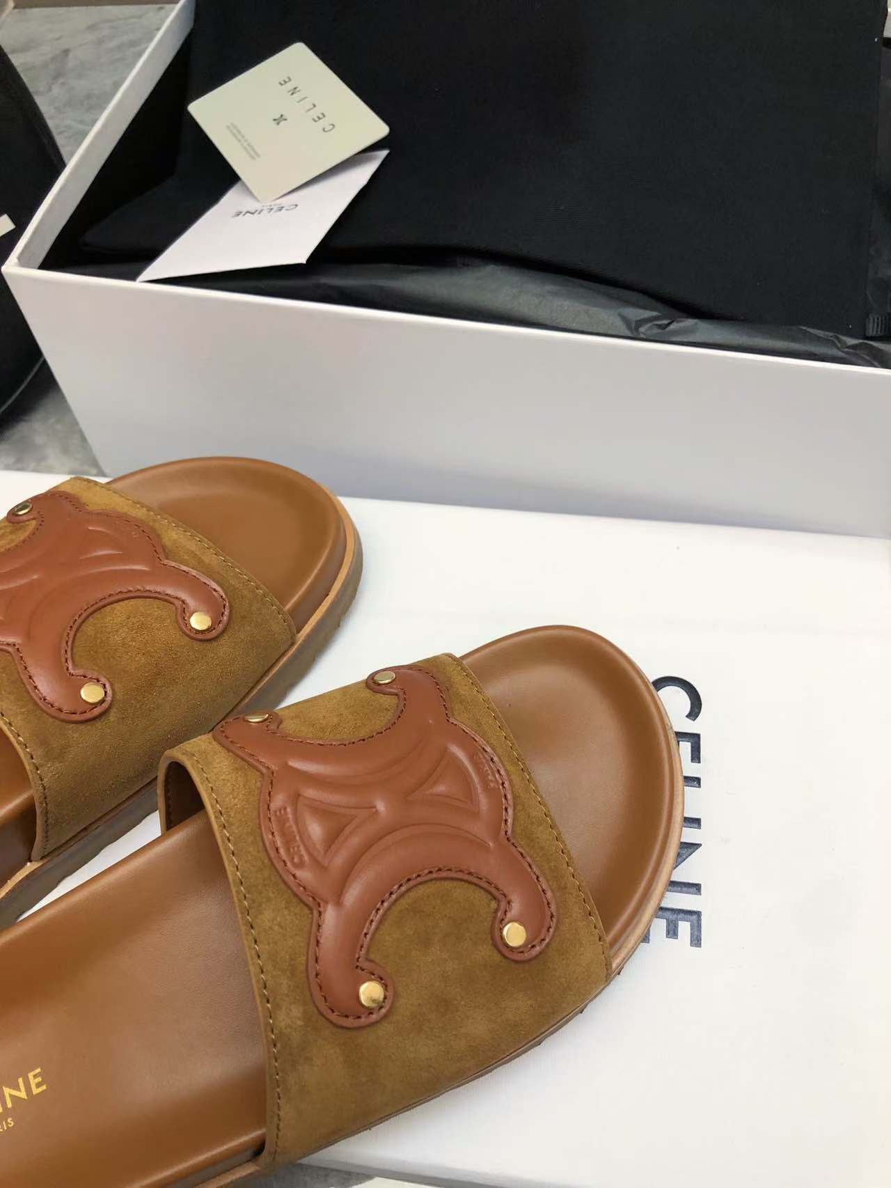 Celine Women's Triomphe Logo Slide Sandals | Luxurious & Comfortable 5 a1746512558539 6786