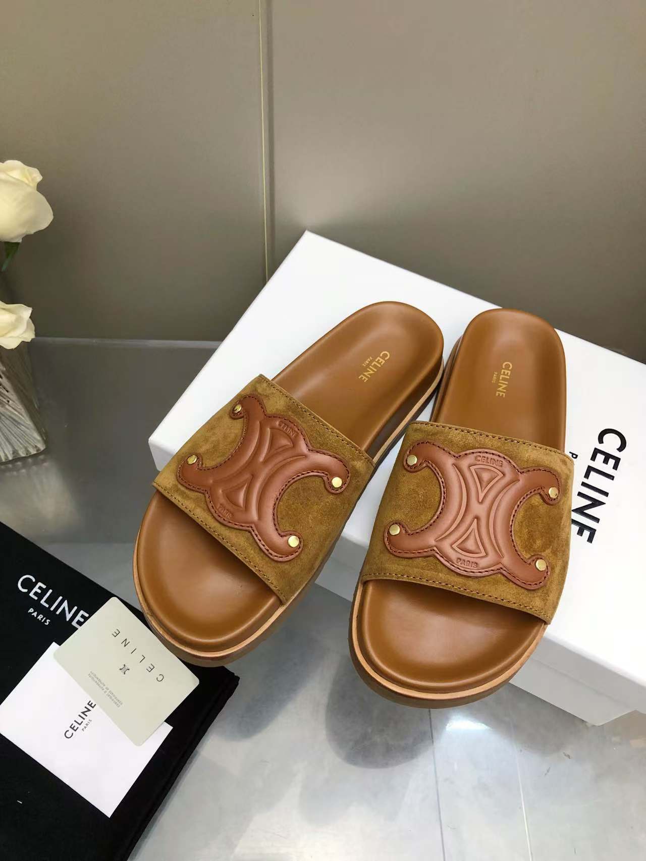 Celine Women's Triomphe Logo Slide Sandals | Luxurious & Comfortable 3 a1746512558548 1284