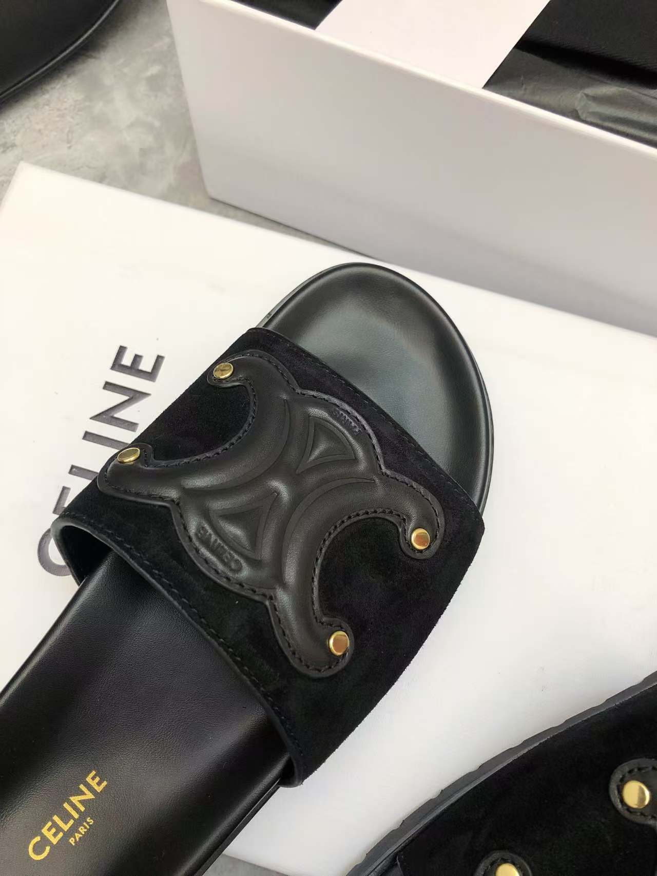 Celine Women's Triomphe Logo Leather Sandals Slides Summer Beach Slippers 5 a1746512586306 1434