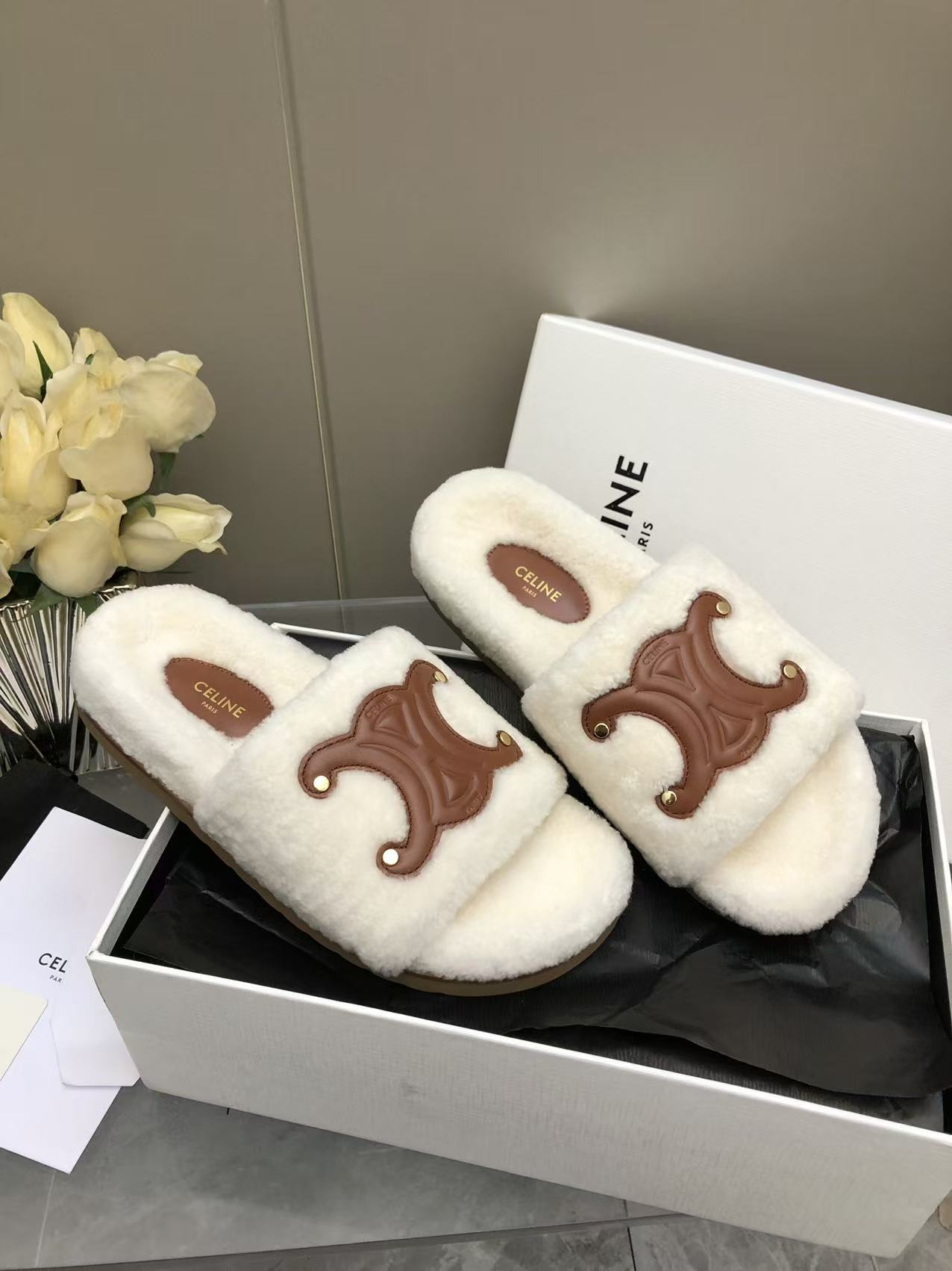 셀린느 개선문 로고 울 슬리퍼 104991 이미지 7