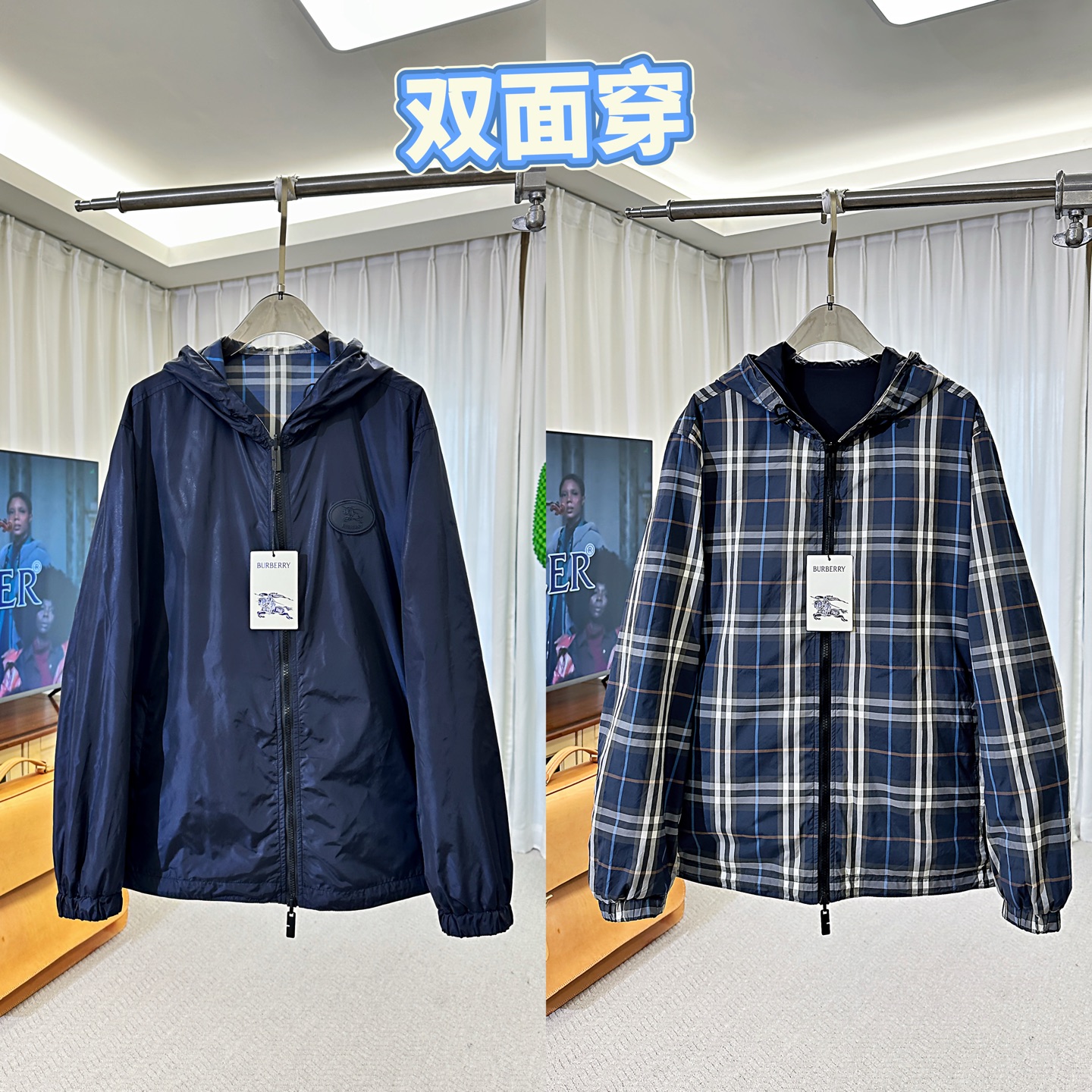 BUR｜25ss新款 双面两穿格纹连帽外套码数S-M-L-XL-2XL 男女同款 现货发售经典双面可穿外