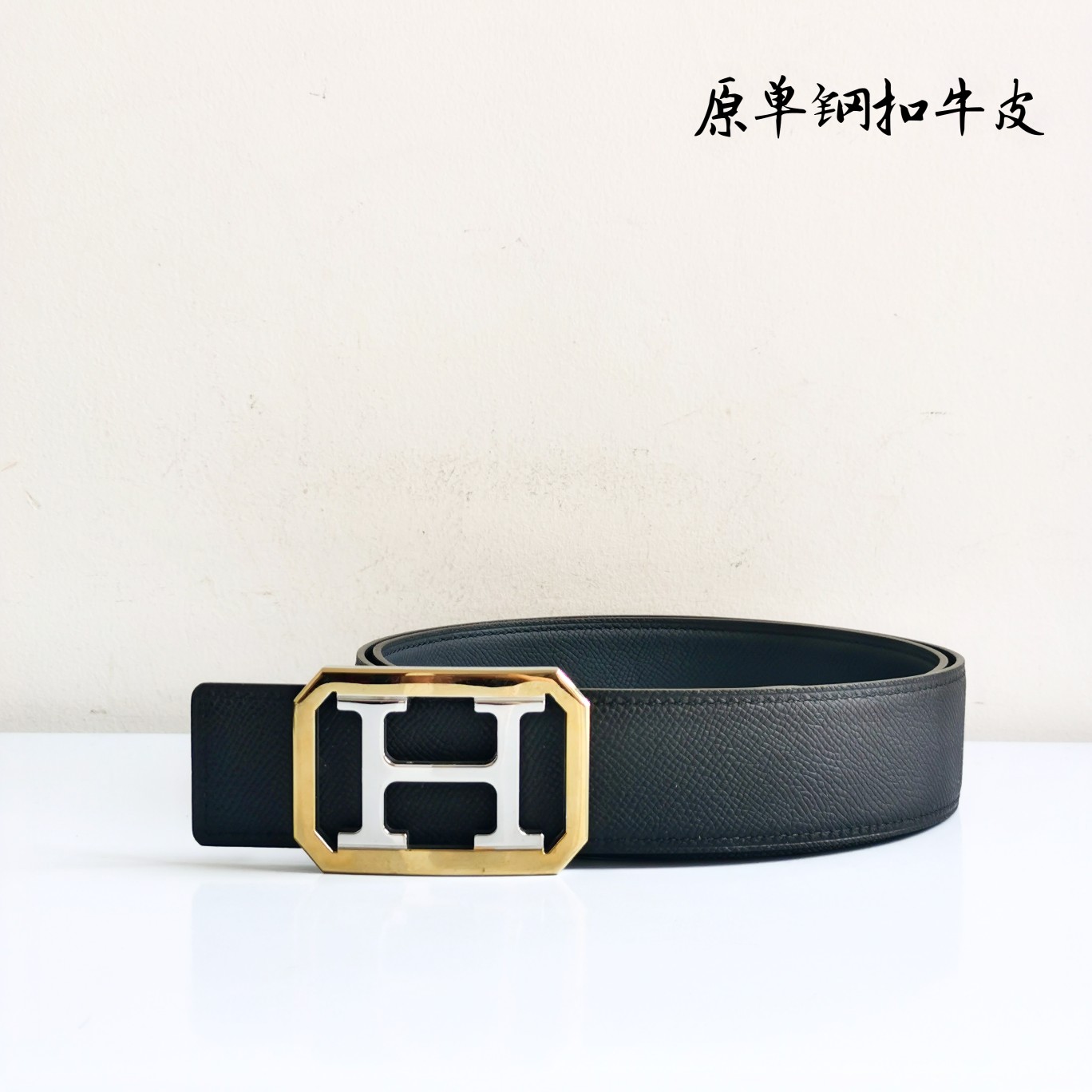 代购级专柜品质Hermes原单宽3.8cm进口原版头层皮皮带身双面可两面用精品电镀五金永不掉色！