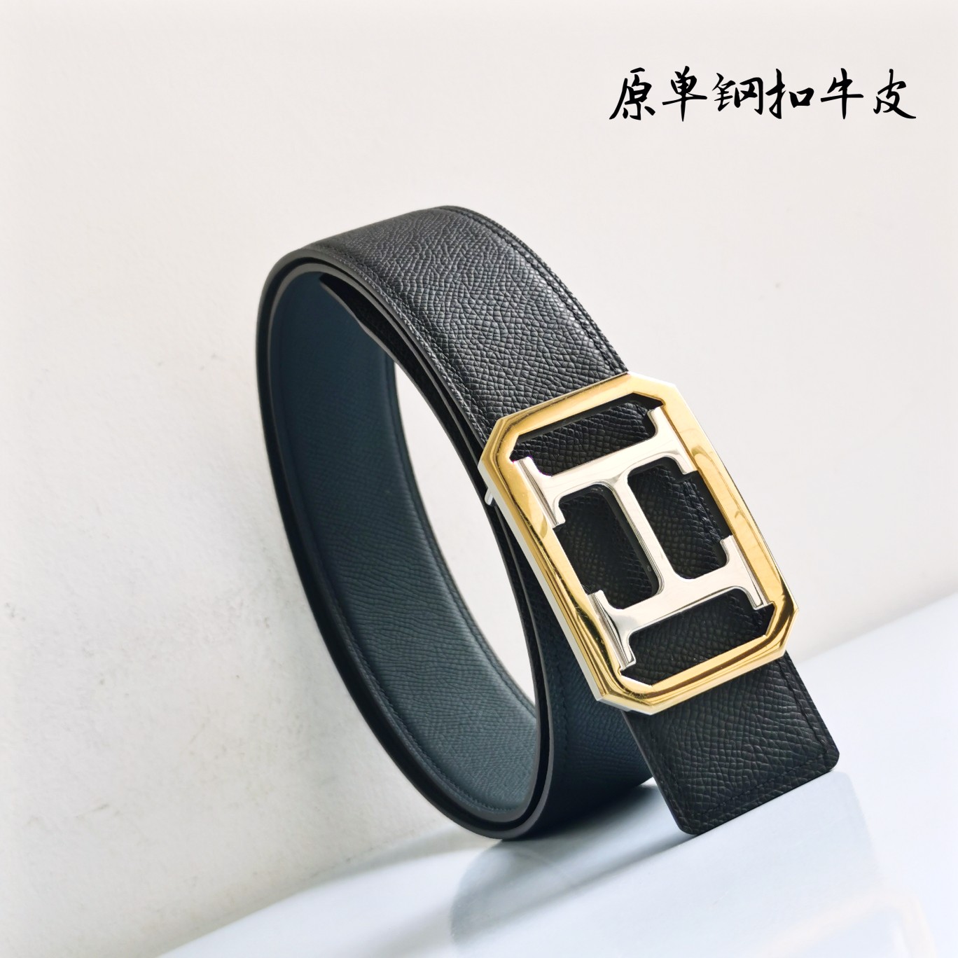 代购级专柜品质Hermes原单宽3.8cm进口原版头层皮皮带身双面可两面用精品电镀五金永不掉色！