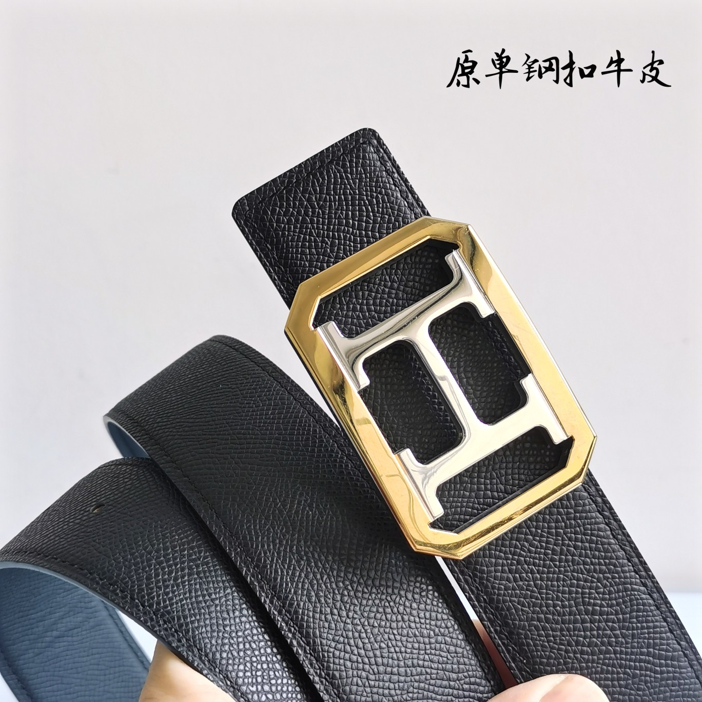 代购级专柜品质Hermes原单宽3.8cm进口原版头层皮皮带身双面可两面用精品电镀五金永不掉色！