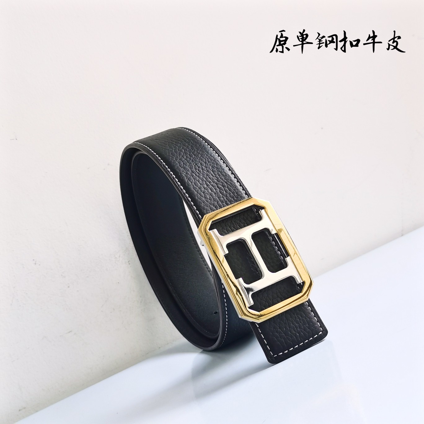 代购级专柜品质Hermes原单宽3.8cm进口原版头层皮皮带身双面可两面用精品电镀五金永不掉色！