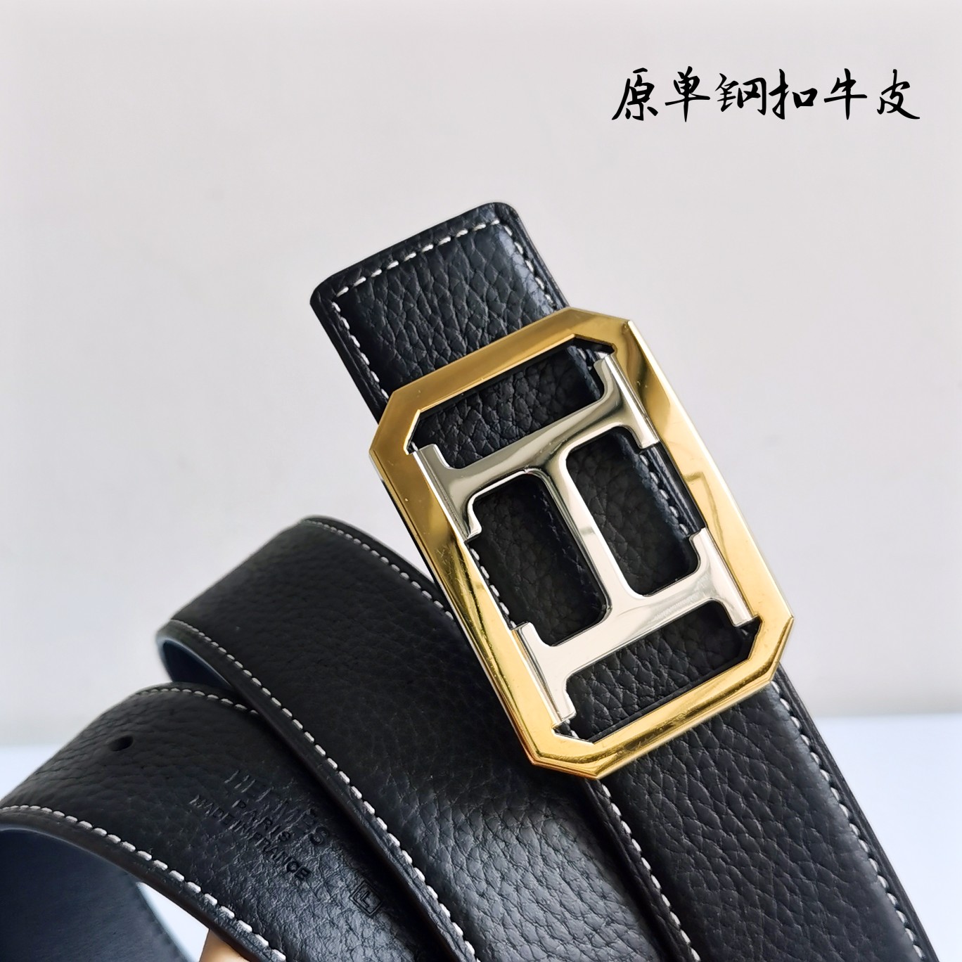 代购级专柜品质Hermes原单宽3.8cm进口原版头层皮皮带身双面可两面用精品电镀五金永不掉色！