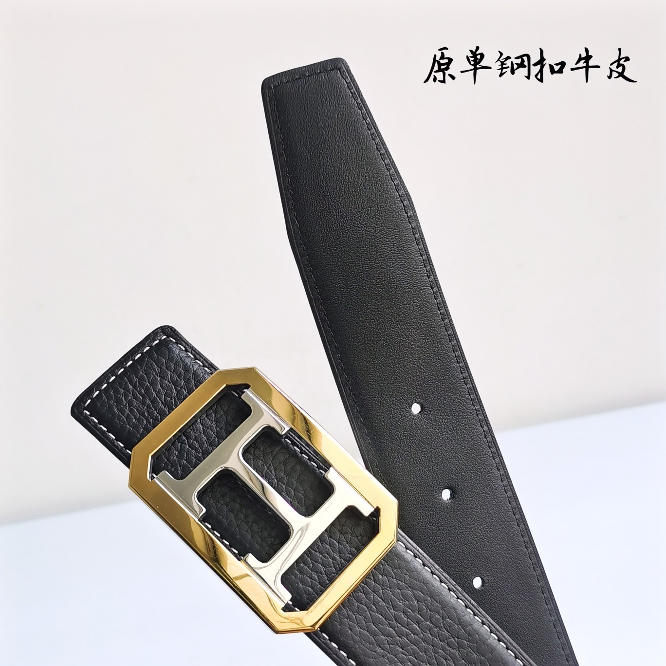 代购级专柜品质Hermes原单宽3.8cm进口原版头层皮皮带身双面可两面用精品电镀五金永不掉色！