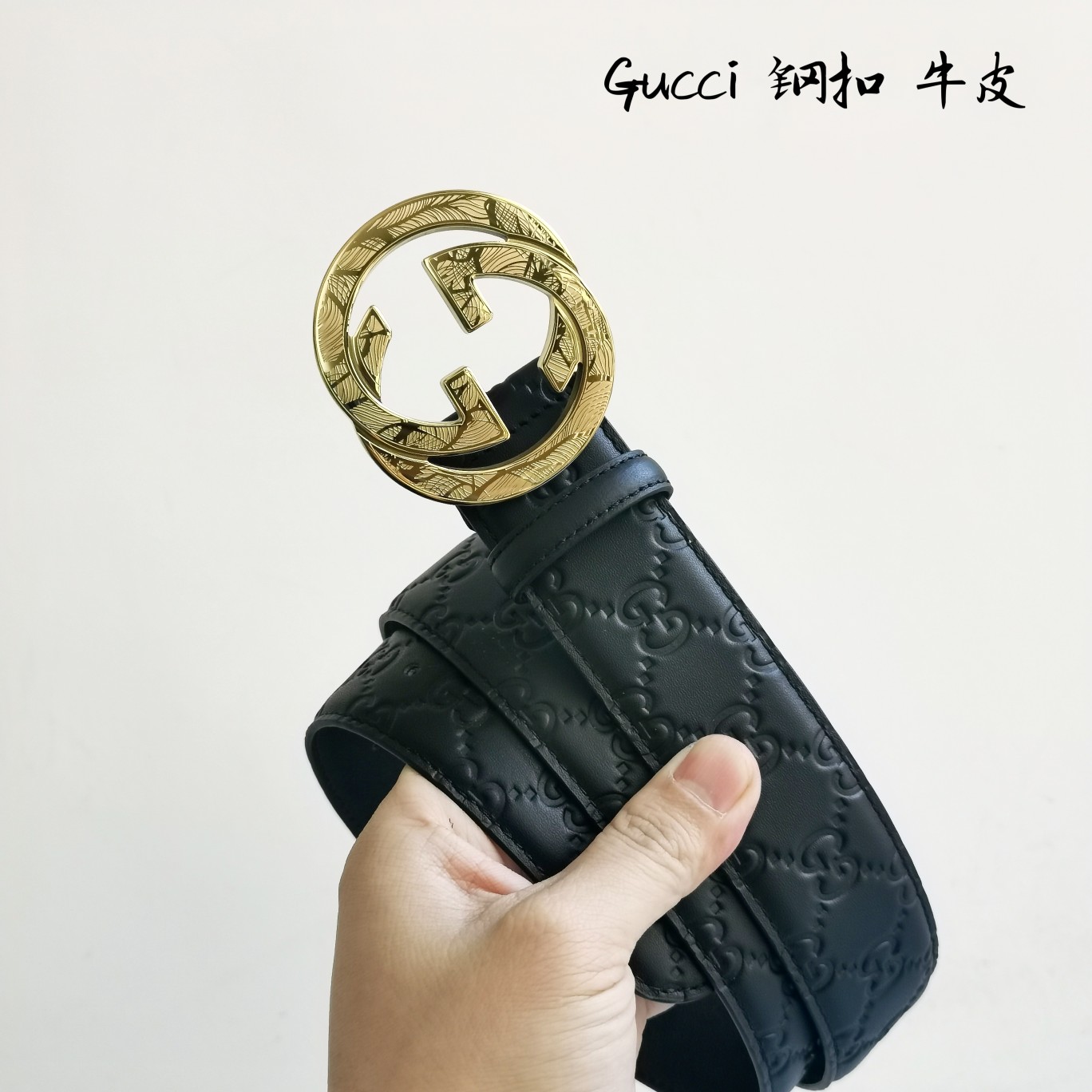 GUCCi古奇男士宽度4.0CM简单大方精品五金进口皮佩戴效果非常棒送礼自用佳品！推荐！