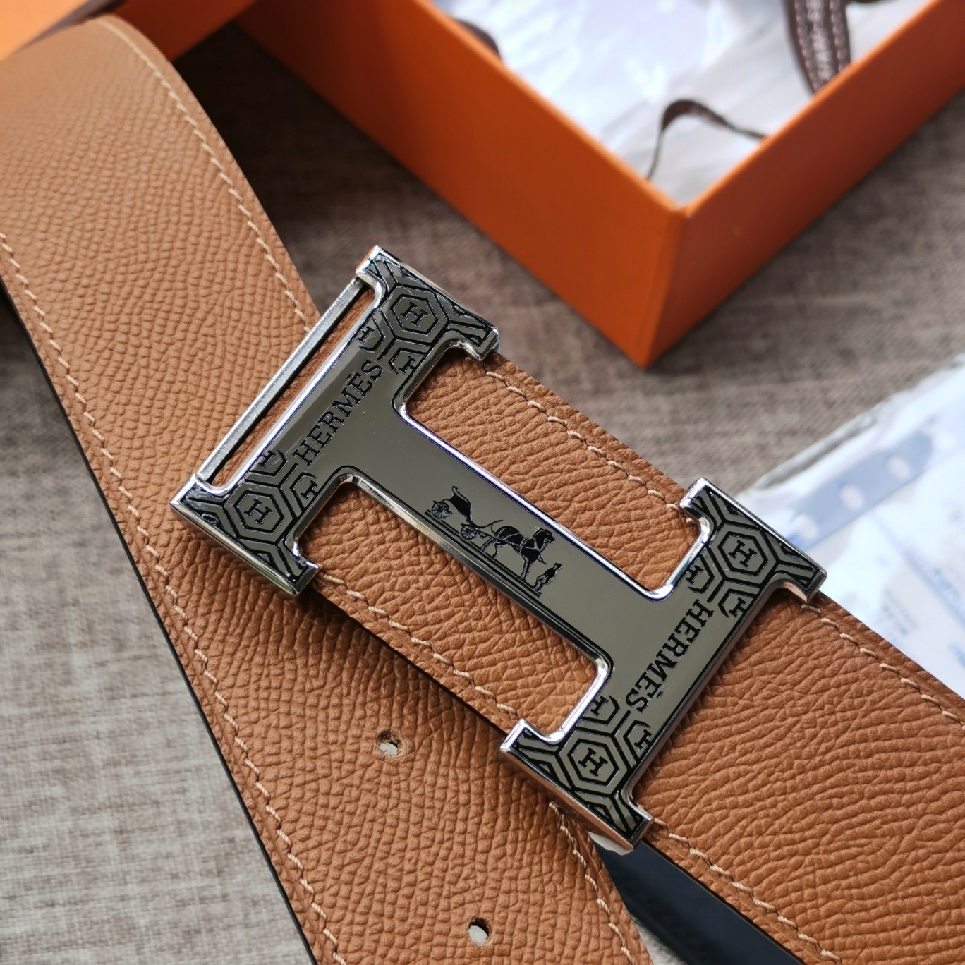 -hermes-HDANCREBELTBUCKLE&38MM最新款鍍鈀金属扣双面两用原版皮