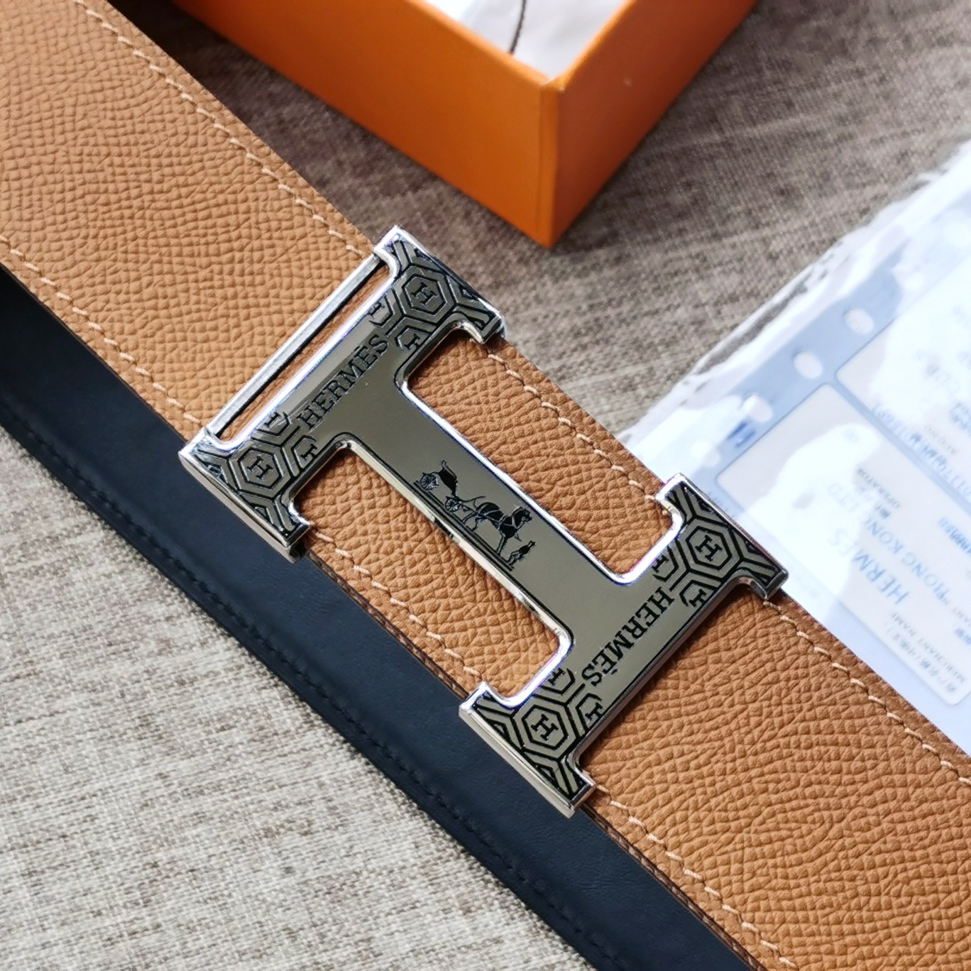 -hermes-HDANCREBELTBUCKLE&38MM最新款鍍鈀金属扣双面两用原版皮