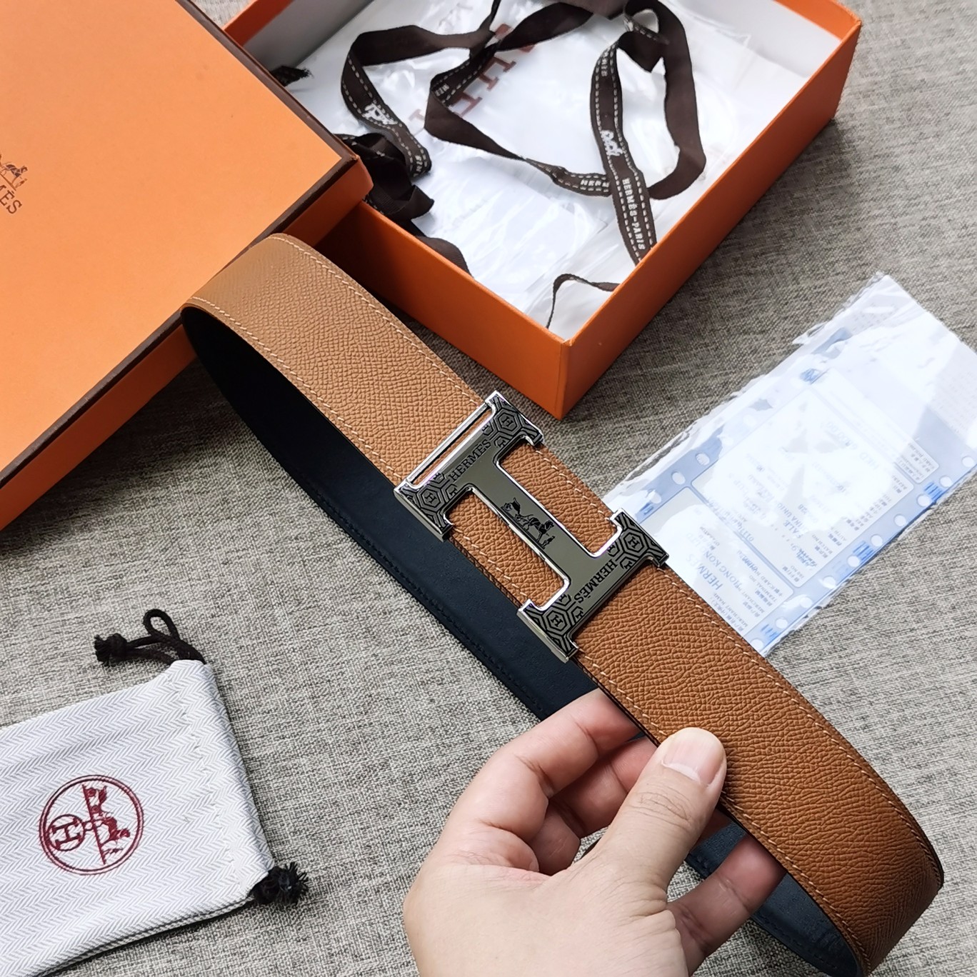 -hermes-HDANCREBELTBUCKLE&38MM最新款鍍鈀金属扣双面两用原版皮