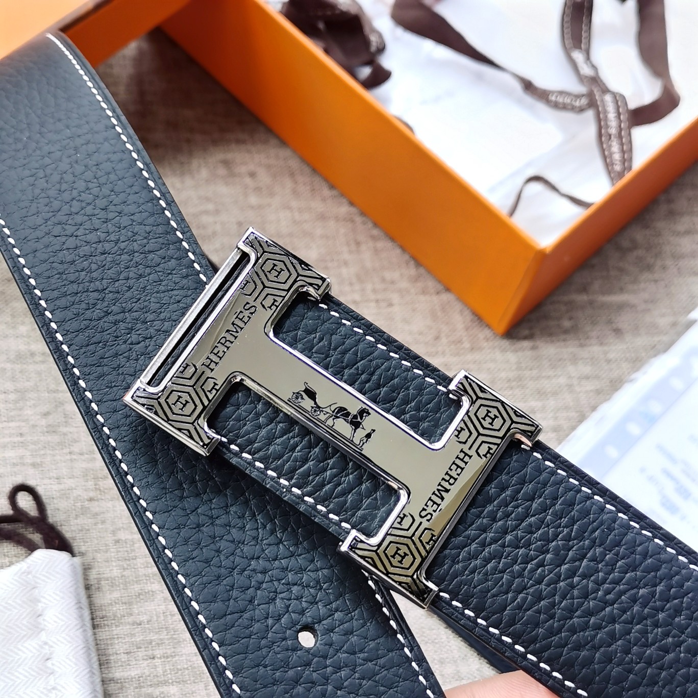 -hermes-HDANCREBELTBUCKLE&38MM最新款鍍鈀金属扣双面两用原版皮