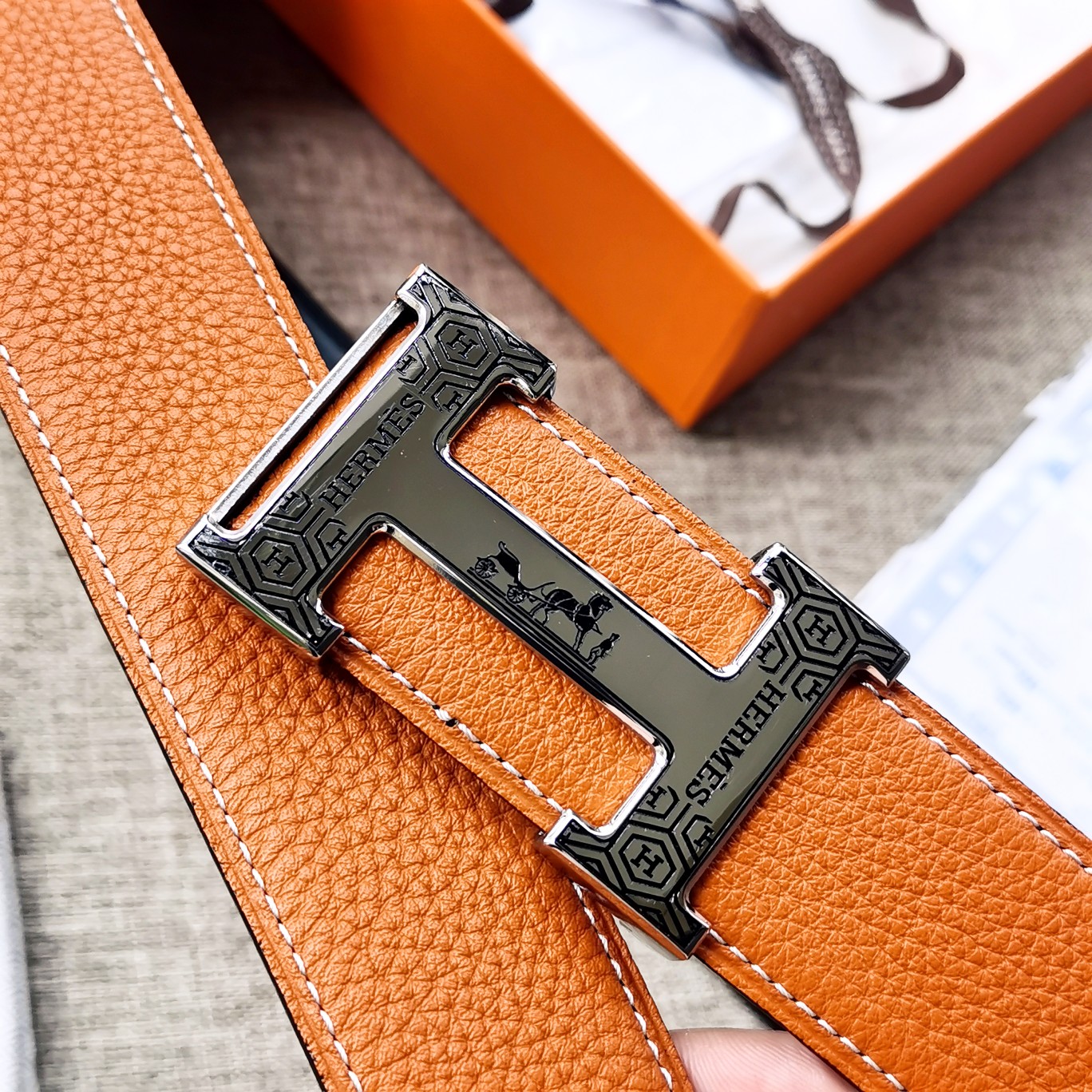 -hermes-HDANCREBELTBUCKLE&38MM最新款鍍鈀金属扣双面两用原版皮