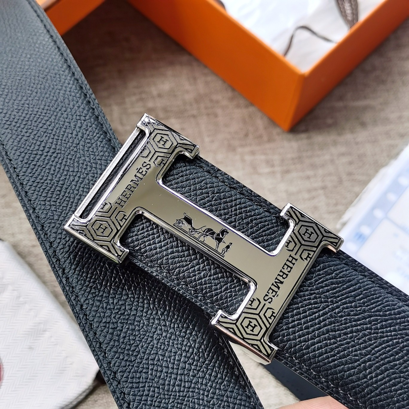 -hermes-HDANCREBELTBUCKLE&38MM最新款鍍鈀金属扣双面两用原版皮