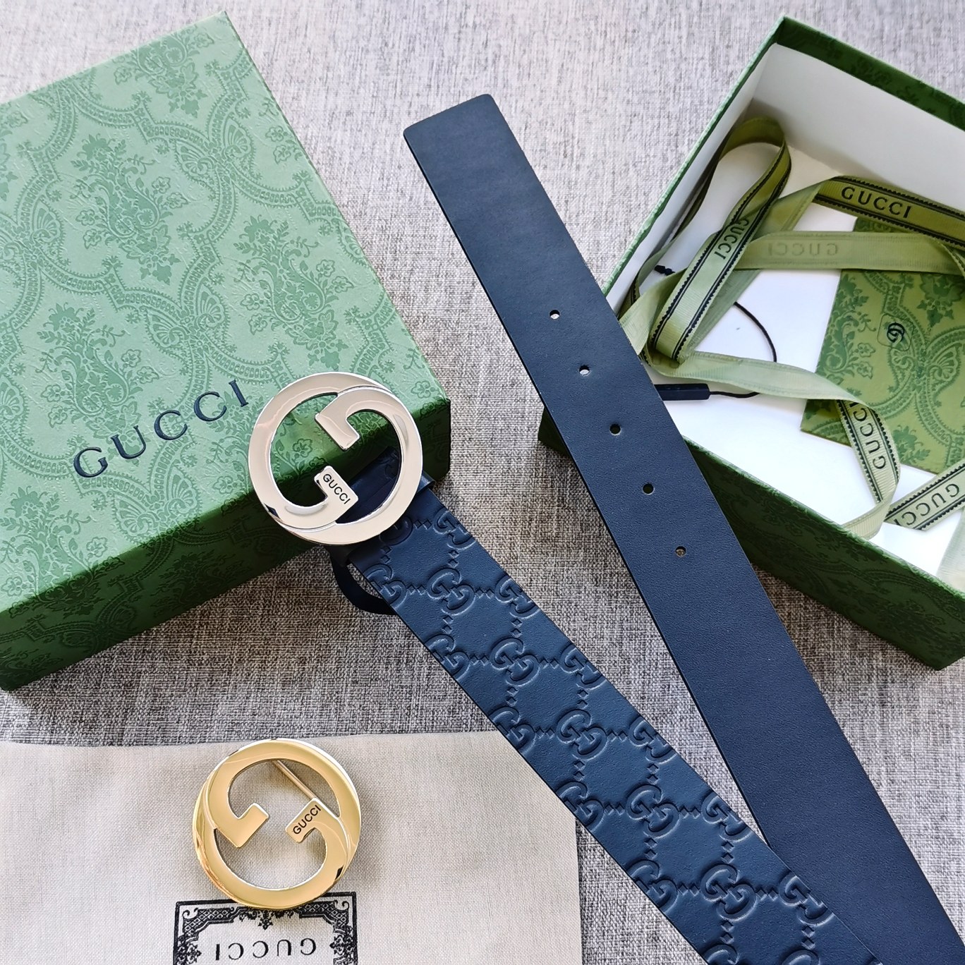 Gucci古奇经典款双面原厂小牛皮搭配精品钢扣腰带专柜规格3.8cm